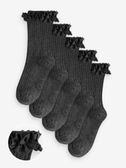Clarks Grey Girls Frill School Socks 5 Pack - Image 1 of 6