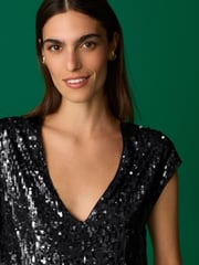 Black Sequin V-Neck Sleeveless Top - Image 5 of 7