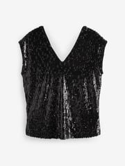 Black Sequin V-Neck Sleeveless Top - Image 6 of 7