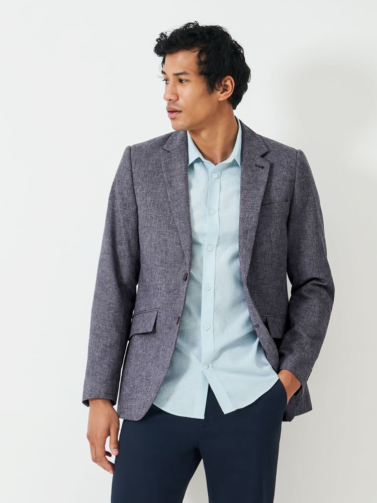 Crew Clothing Company Blue Fortescue Linen Blazer - Image 1 of 5