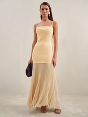 Reiss Yellow Milana Pleated Skirt Ribbed Midi Dress - Image 1 of 5