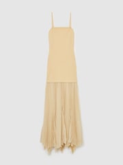Reiss Yellow Milana Pleated Skirt Ribbed Midi Dress - Image 2 of 5