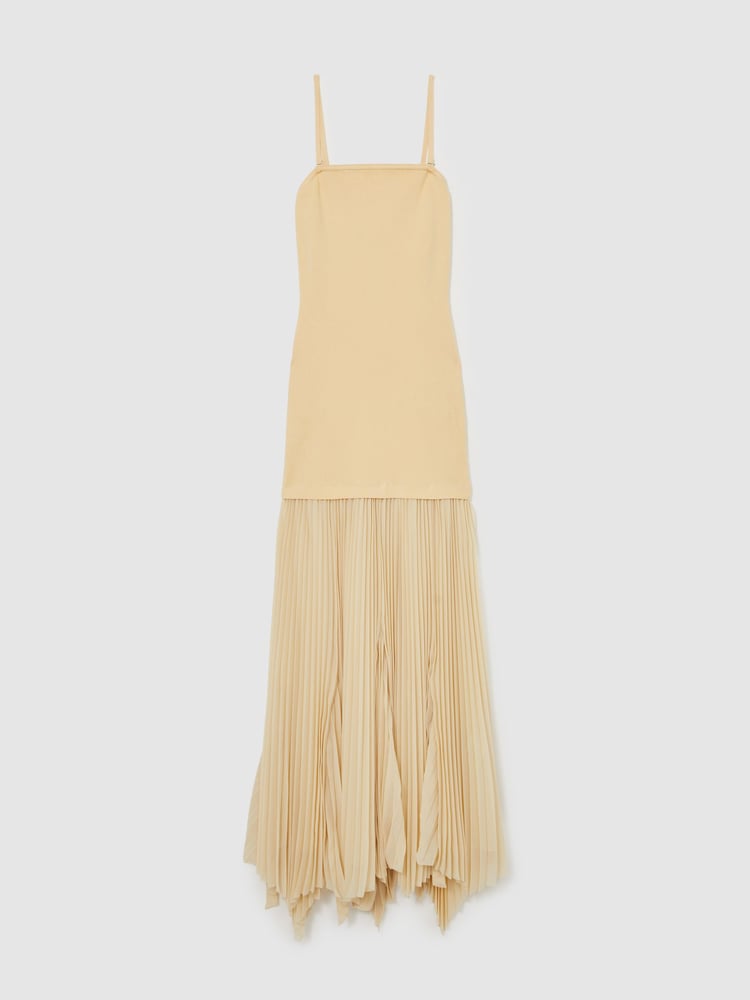 Reiss Yellow Milana Pleated Skirt Ribbed Midi Dress - Image 2 of 5