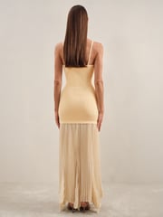 Reiss Yellow Milana Pleated Skirt Ribbed Midi Dress - Image 3 of 5