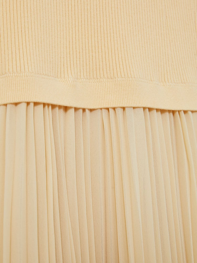 Reiss Yellow Milana Pleated Skirt Ribbed Midi Dress - Image 5 of 5