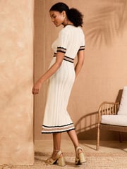 Love & Roses Neutral Halter Neck Tie Waist Midi Dress - Image 4 of 4