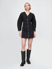Gap Black Barrel-Sleeve Denim Mini Shirt Dress - Image 1 of 4