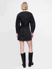 Gap Black Barrel-Sleeve Denim Mini Shirt Dress - Image 2 of 4