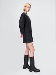 Gap Black Barrel-Sleeve Denim Mini Shirt Dress - Image 3 of 4