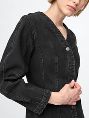 Gap Black Barrel-Sleeve Denim Mini Shirt Dress - Image 4 of 4
