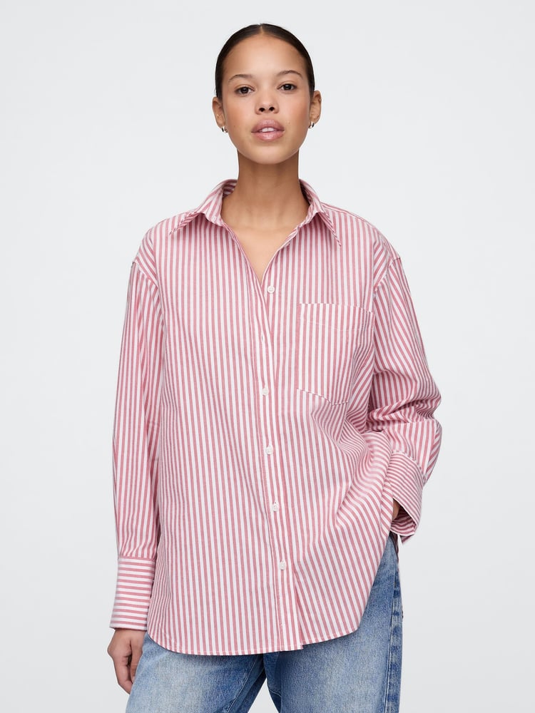 Gap Red Stripe Oversized Shirt - Image 1 of 5 Gap Red Stripe Oversized Shirt - Image 1 of 5