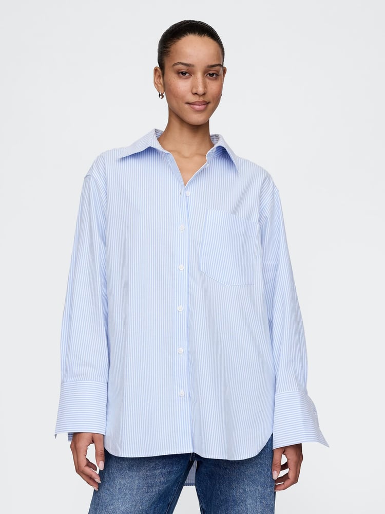 Gap Blue Stripe Oversized Shirt - Image 1 of 5 Gap Blue Stripe Oversized Shirt - Image 1 of 5