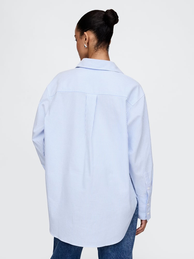 Gap Blue Stripe Oversized Shirt - Image 2 of 5 Gap Blue Stripe Oversized Shirt - Image 2 of 5