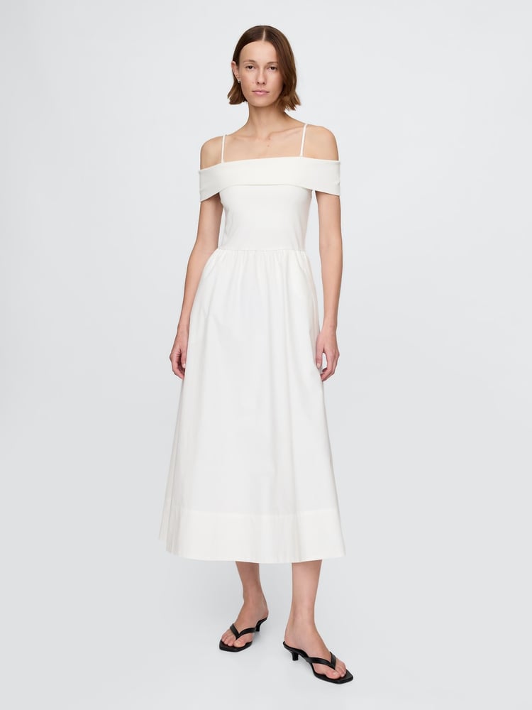 Gap White Off-Shoulder Bardot Midi Dress - Image 1 of 5