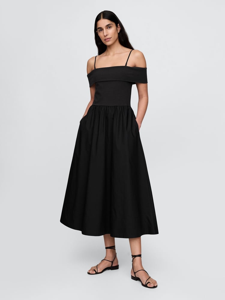 Gap Black Off-Shoulder Bardot Midi Dress - Image 1 of 5