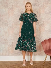 Yumi Green Daisy Mirror Placement Skater Dress With Angel Sleeves - Image 2 of 5