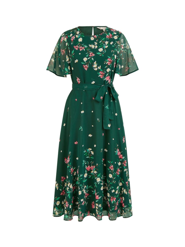 Yumi Green Daisy Mirror Placement Skater Dress With Angel Sleeves - Image 5 of 5