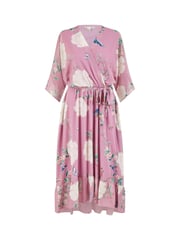 Yumi Pink Bird and Floral Print Midi Wrap Dress - Image 5 of 5