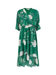 Yumi Green Bird and Floral Print Midi Wrap Dress - Image 5 of 5