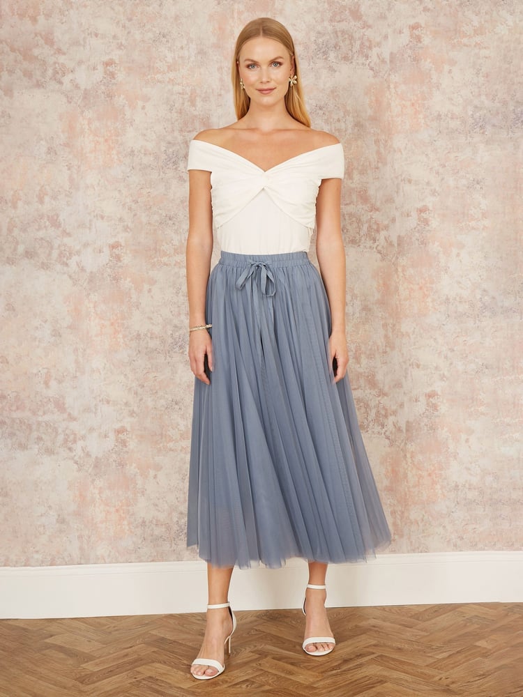 Yumi Light Blue Mesh Tulle Skirt - Image 1 of 4