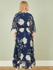 Yumi Blue Bird and Floral Print Midi Wrap Dress - Image 4 of 5