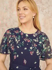 Yumi Blue Daisy Mirror Placement Skater Dress With Angel Sleeves - Image 3 of 5