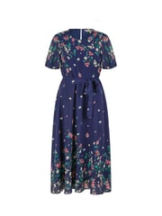 Yumi Blue Daisy Mirror Placement Skater Dress With Angel Sleeves - Image 5 of 5