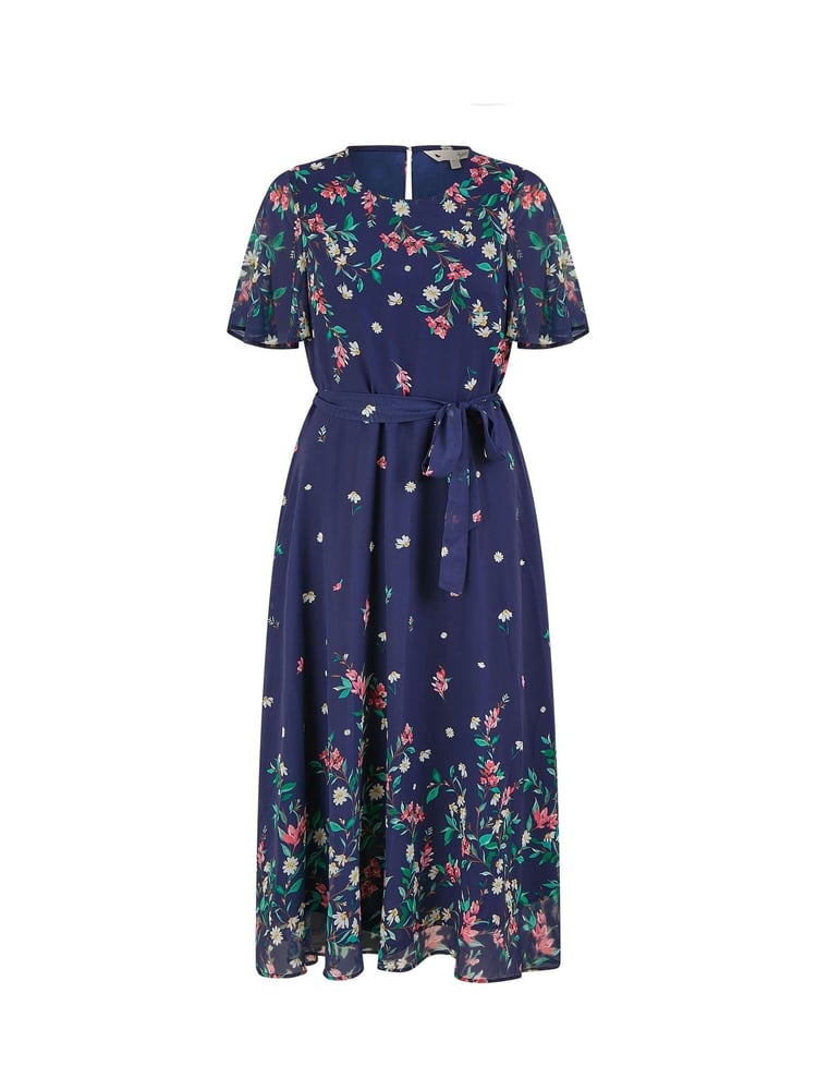 Yumi Blue Daisy Mirror Placement Skater Dress With Angel Sleeves - Image 5 of 5