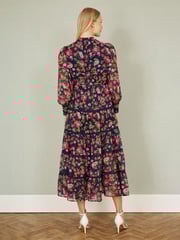 Yumi Blue Blossom Print Maxi Dress With Long Sleeves and Lace Trims - Image 3 of 5