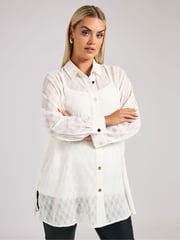 Yours Curve White London Textured Long Line Shirt - Image 1 of 5