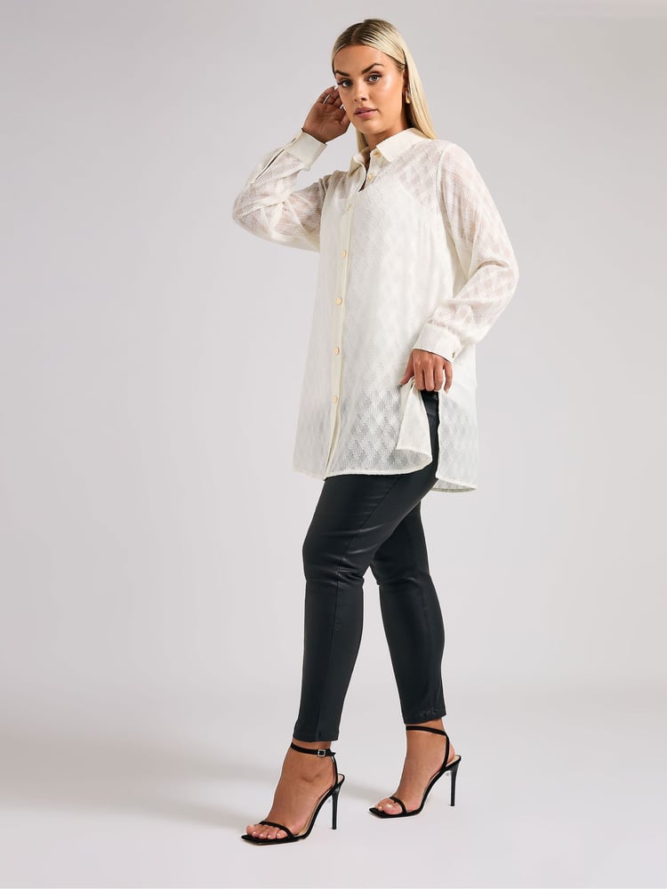 Yours Curve White London Textured Long Line Shirt - Image 2 of 5