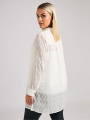 Yours Curve White London Textured Long Line Shirt - Image 3 of 5