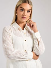 Yours Curve White London Textured Long Line Shirt - Image 4 of 5
