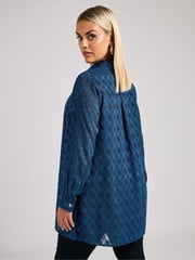Yours Curve Blue London Textured Long Line Shirt - Image 3 of 5