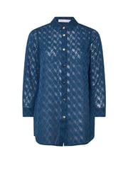 Yours Curve Blue London Textured Long Line Shirt - Image 5 of 5