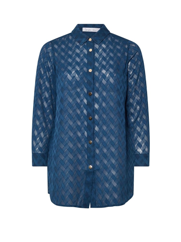 Yours Curve Blue London Textured Long Line Shirt - Image 5 of 5