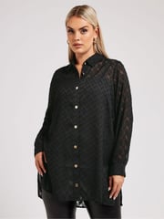 Yours Curve Black London Textured Long Line Shirt - Image 2 of 5