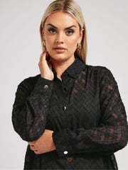Yours Curve Black London Textured Long Line Shirt - Image 4 of 5