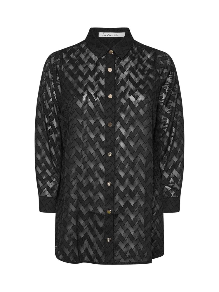 Yours Curve Black London Textured Long Line Shirt - Image 5 of 5
