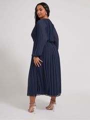 Yours Curve Blue London Dobby Wrap Dress With Bellow Sleeve - Image 2 of 5