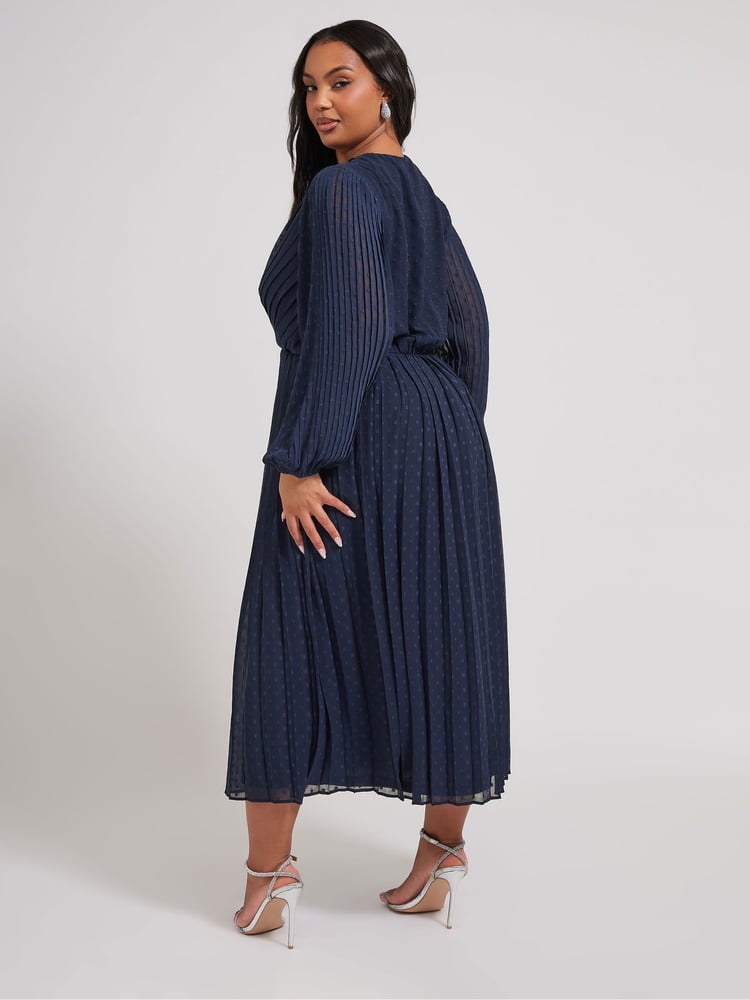 Yours Curve Blue London Dobby Wrap Dress With Bellow Sleeve - Image 2 of 5