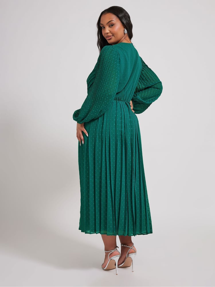 Yours Curve Green London Dobby Wrap Dress With Bellow Sleeve - Image 2 of 5 Yours Curve Green London Dobby Wrap Dress With Bellow Sleeve - Image 2 of 5