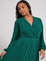 Yours Curve Green London Dobby Wrap Dress With Bellow Sleeve - Image 4 of 5