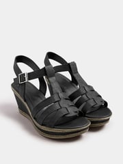 Yours Curve Black Wide Fit Extra Wide Fit T-Bar Heeled Sandals - Image 2 of 2
