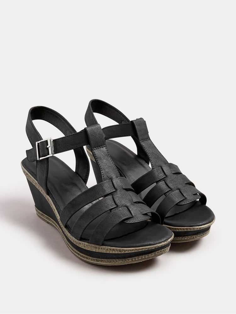 Yours Curve Black Wide Fit Extra Wide Fit T-Bar Heeled Sandals - Image 2 of 2