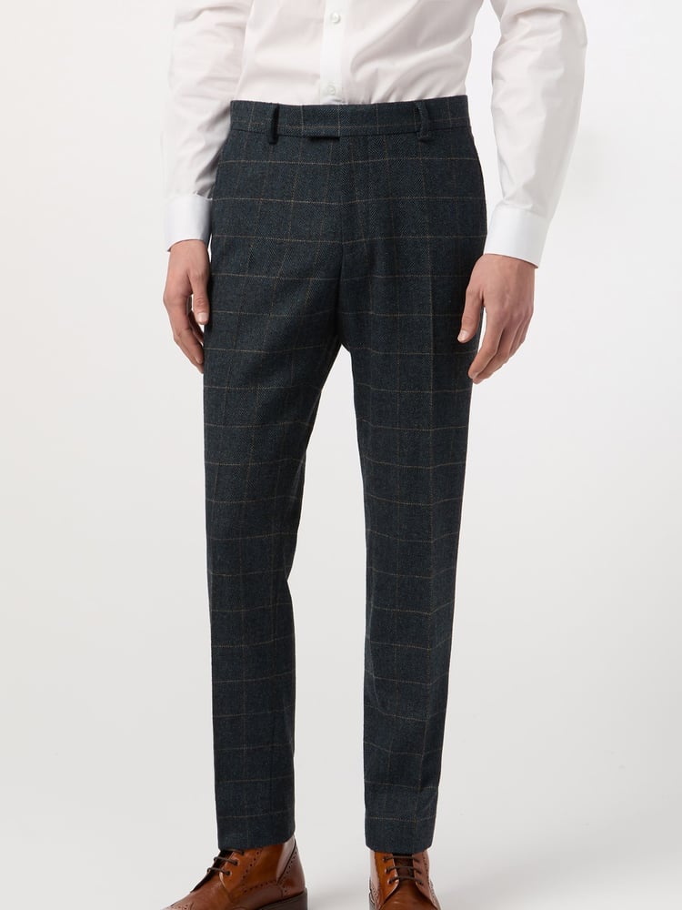 Antique Rogue Blue Dax Herringbone Check Trousers - Image 1 of 2