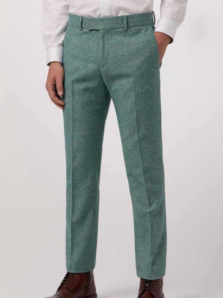 Antique Rogue Green Herringbone Tweed Trousers - Image 1 of 2
