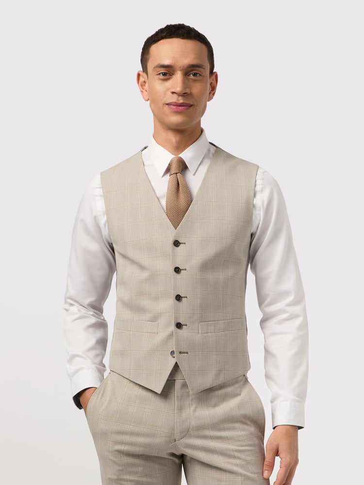 Antique Rogue Cream Putty Check Waistcoat - Image 1 of 2