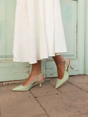 Novo Green Indi Bow Low Heel Point Slingback Courts - Image 1 of 7