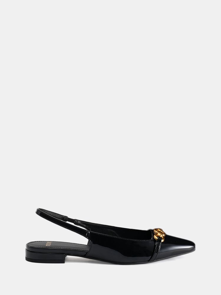 Novo Black Wide Fit Colish Hardware Slingback Flats - Image 2 of 6